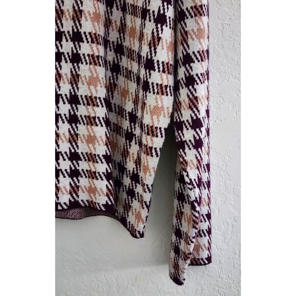 Top/Knit Sweater-Anne Klein-Houndstooth-Burgundy/Brown-Mock Turtleneck-Size LG-P - Picture 4 of 12